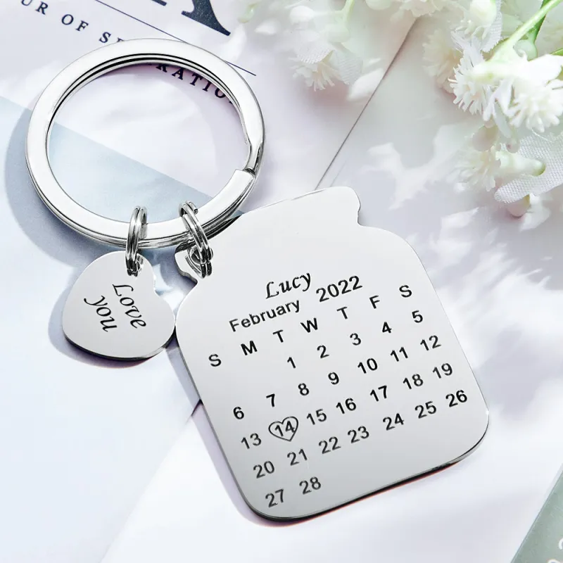 Custom Engraved Bottle Calendar Keychain Save The Date Keychain Birthday Gift 2