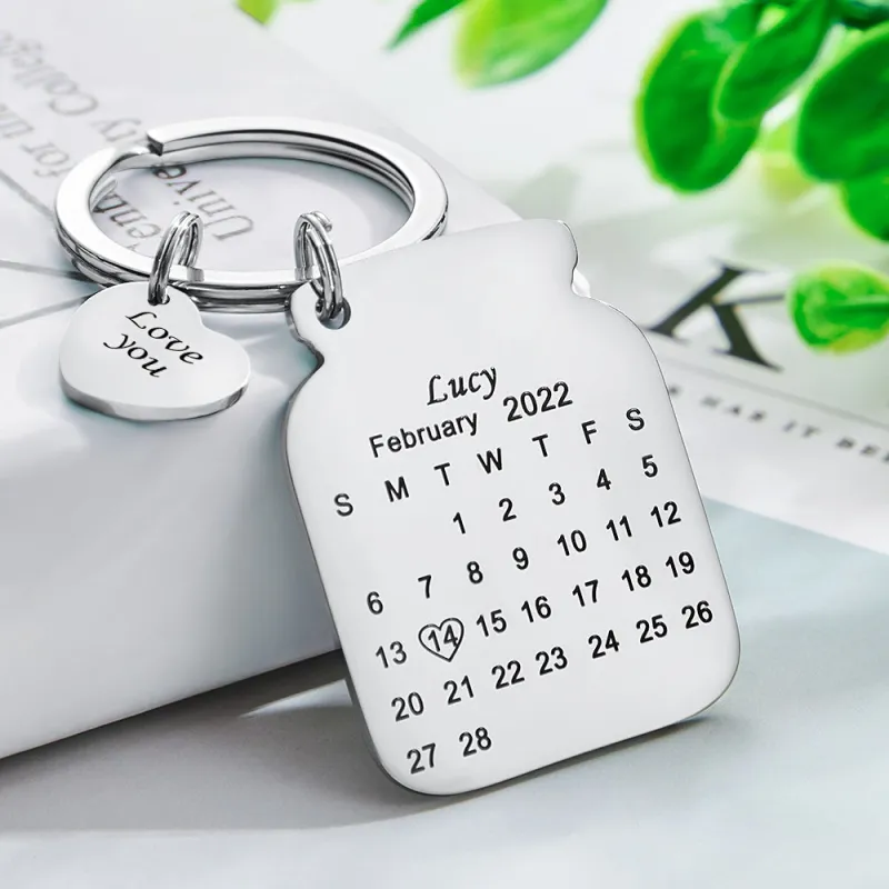 Custom Engraved Bottle Calendar Keychain Save The Date Keychain Birthday Gift 3