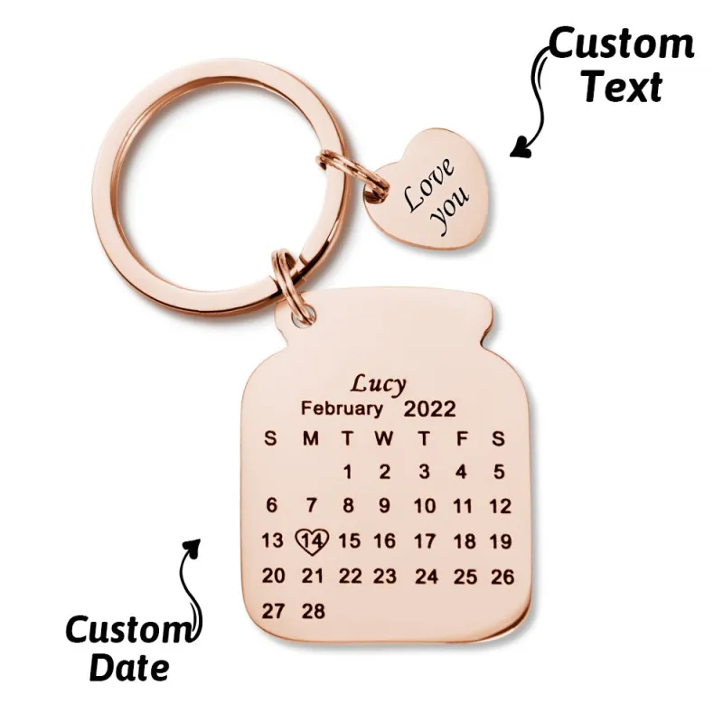 Custom Engraved Bottle Calendar Keychain Save The Date Keychain Birthday Gift 4