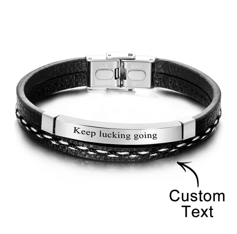 Custom Engraved Bracelet Creative Punk Leather Couples Gifts