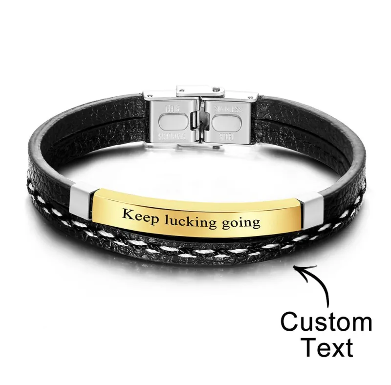 Custom Engraved Bracelet Creative Punk Leather Couples Gifts 4