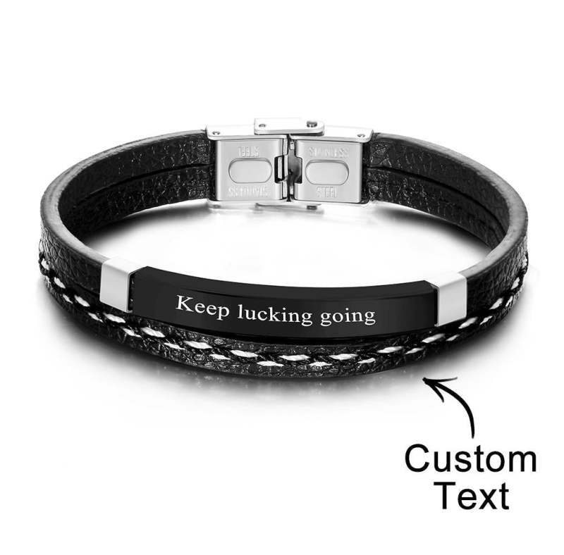 Custom Engraved Bracelet Creative Punk Leather Couples Gifts 5