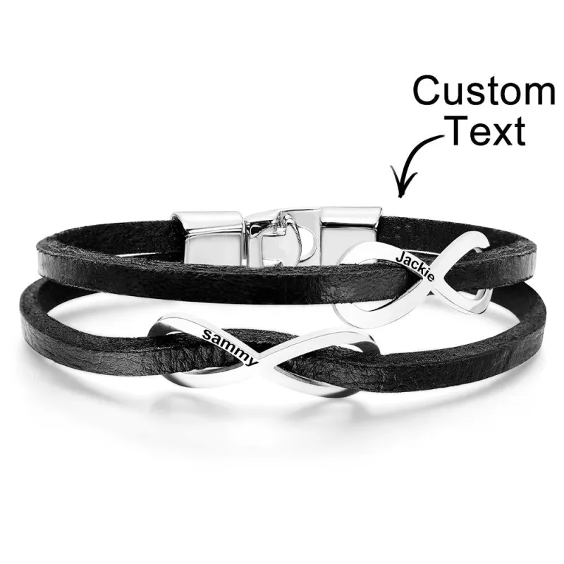 Custom Engraved Bracelet Infinity Symbol Leather Men's Gifts 1