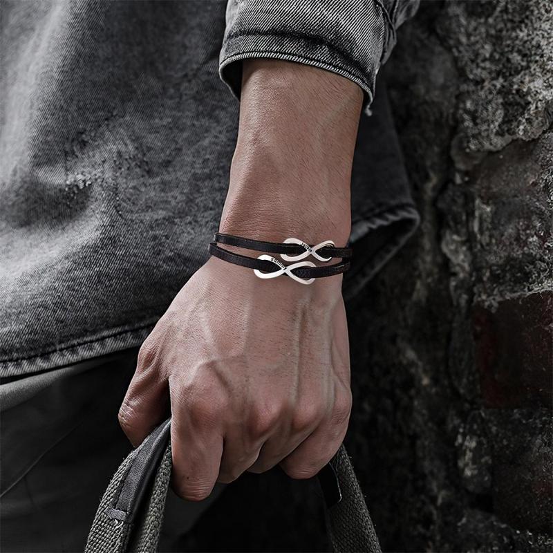 Custom Engraved Bracelet Infinity Symbol Leather Men's Gifts 4