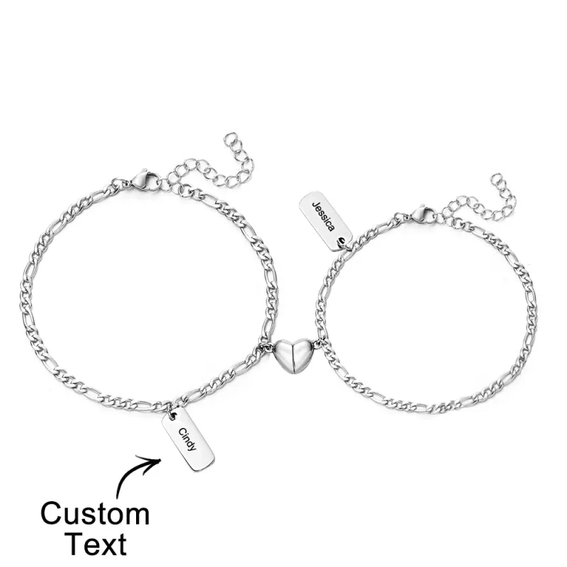 Custom Engraved Bracelet Magnetic Heart Simple Chain Couple Gift