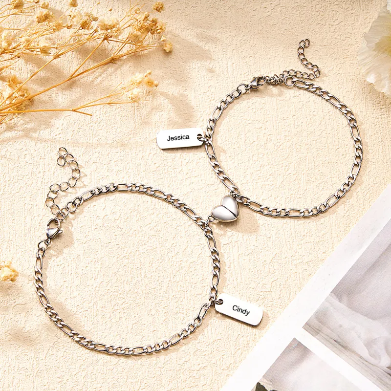 Custom Engraved Bracelet Magnetic Heart Simple Chain Couple Gift 2