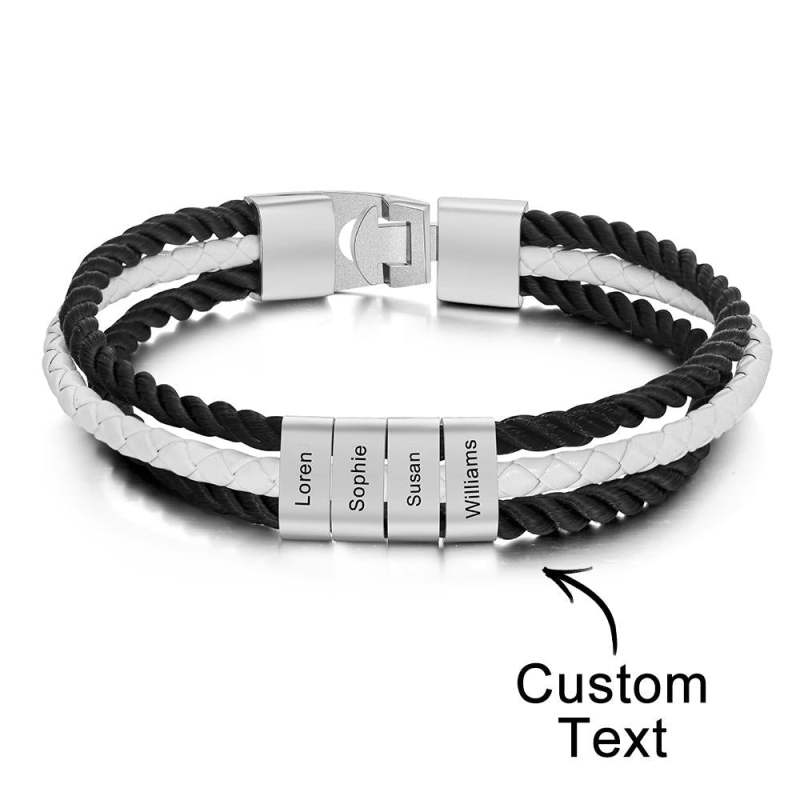 Custom Engraved Bracelet Mens Braided Layered Leather Gifts 6