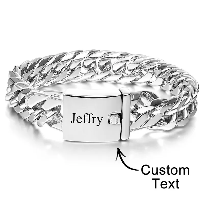 Custom Engraved Bracelet Stainless Steel Cuban Bracelet Gift for Men