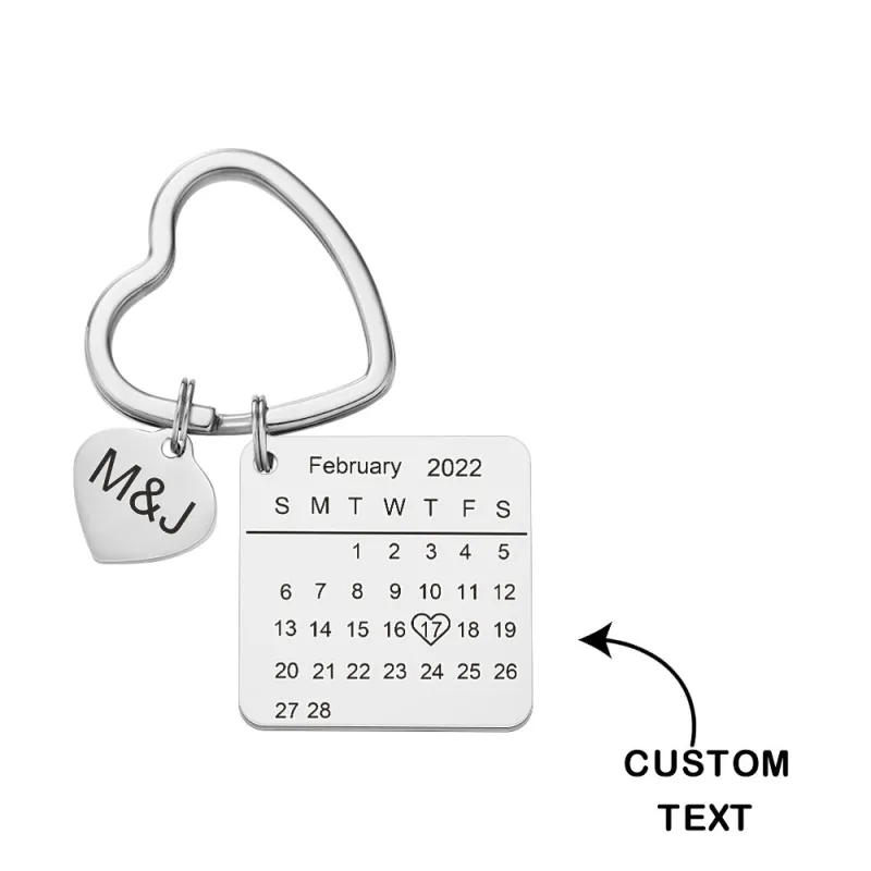 Custom Engraved Calendar Keychain Heart Key Ring Save the Date Keychain Creative Gift 1