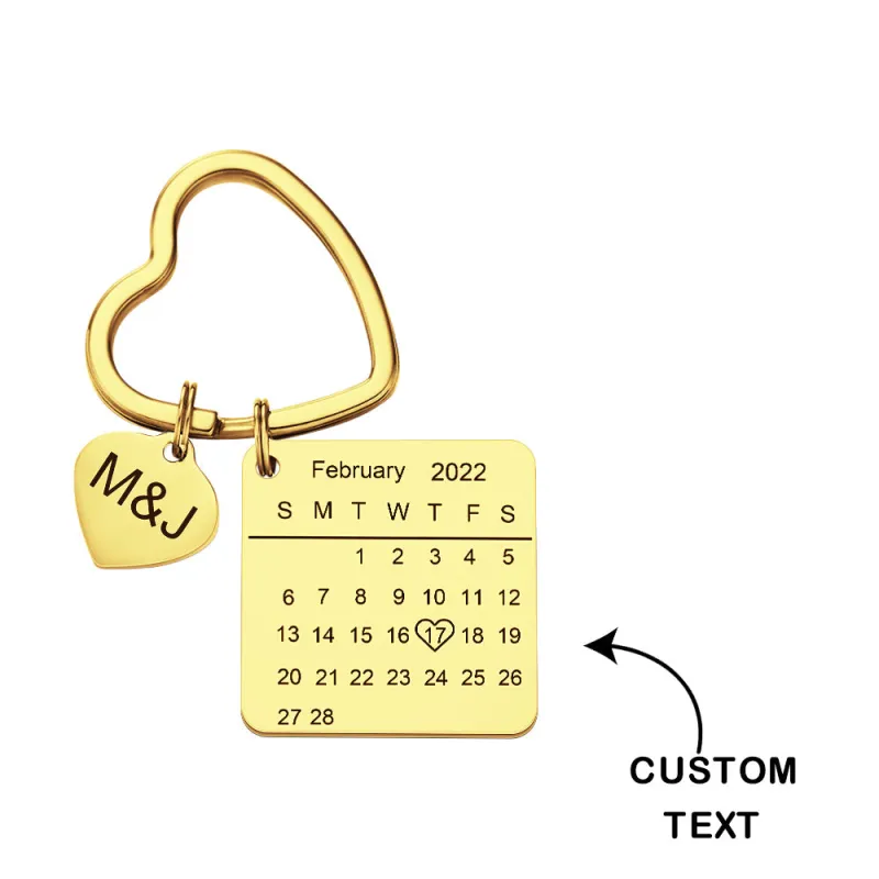 Custom Engraved Calendar Keychain Heart Key Ring Save the Date Keychain Creative Gift 3