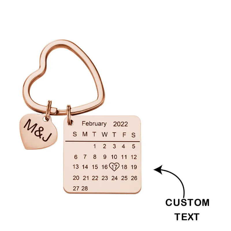 Custom Engraved Calendar Keychain Heart Key Ring Save the Date Keychain Creative Gift 4