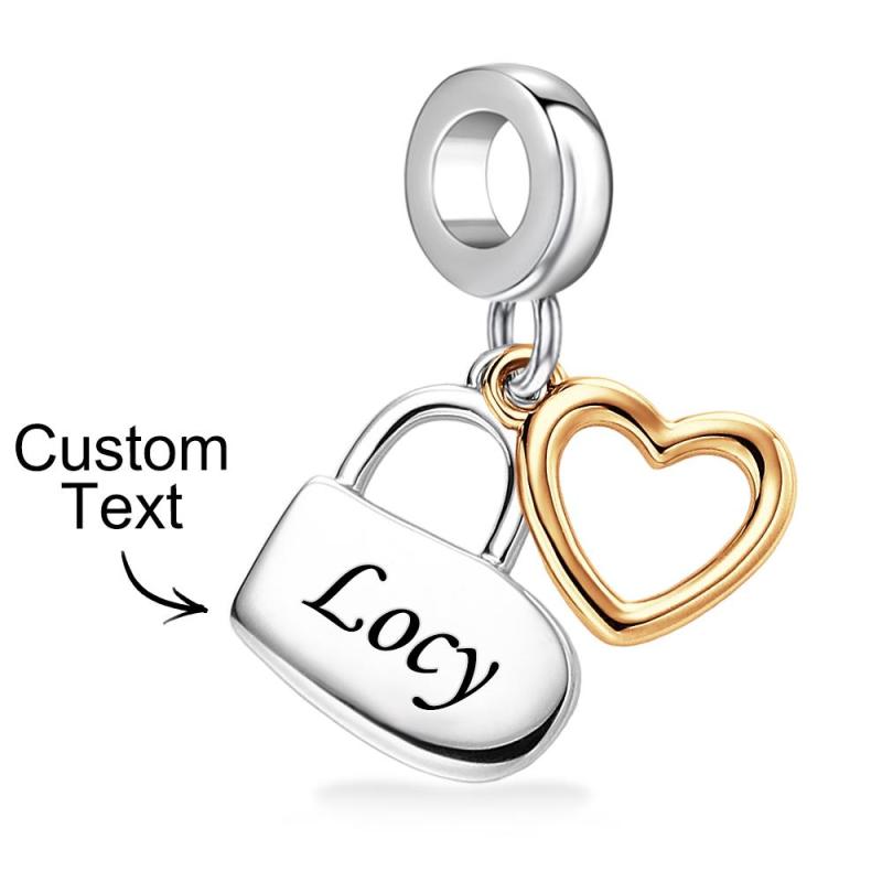 Custom Engraved Charm Love Lock Pendant Couple Gift