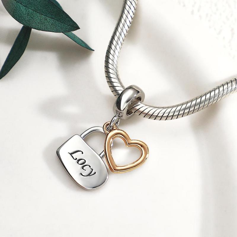 Custom Engraved Charm Love Lock Pendant Couple Gift 1