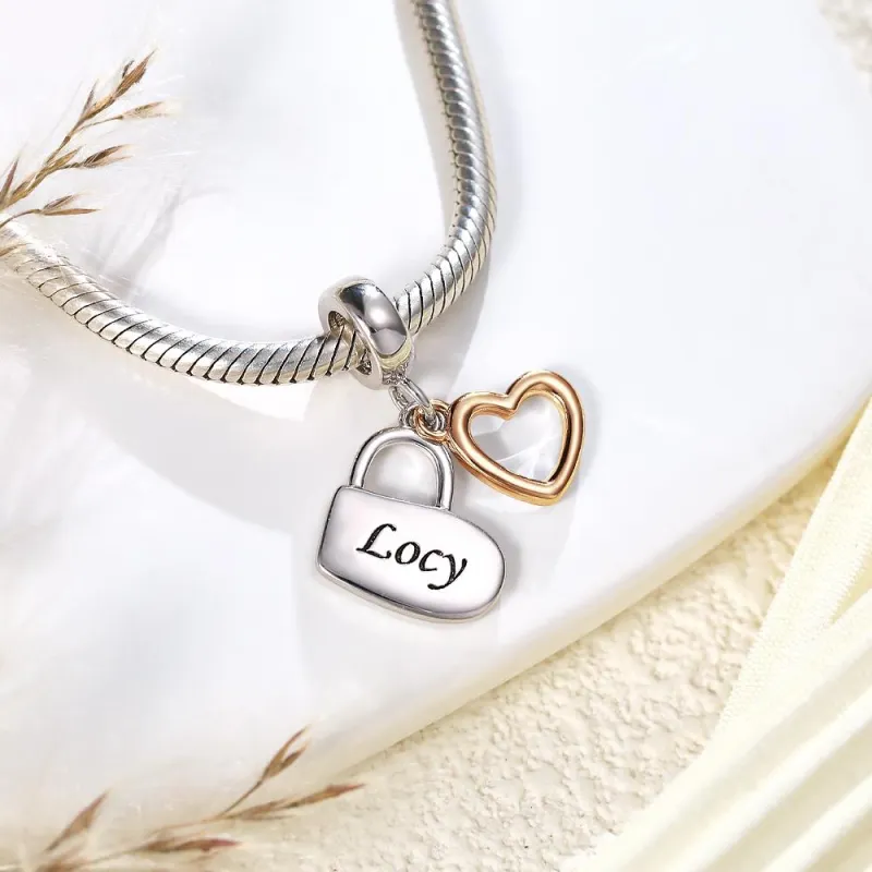 Custom Engraved Charm Love Lock Pendant Couple Gift 2