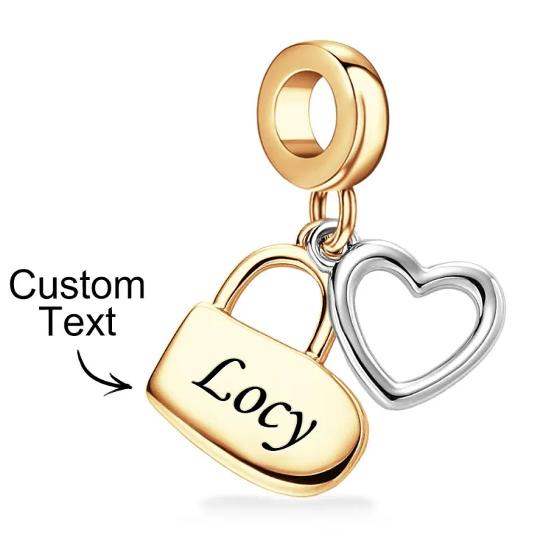 Custom Engraved Charm Love Lock Pendant Couple Gift 4