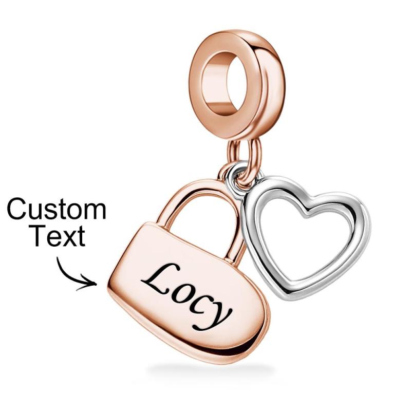 Custom Engraved Charm Love Lock Pendant Couple Gift 5