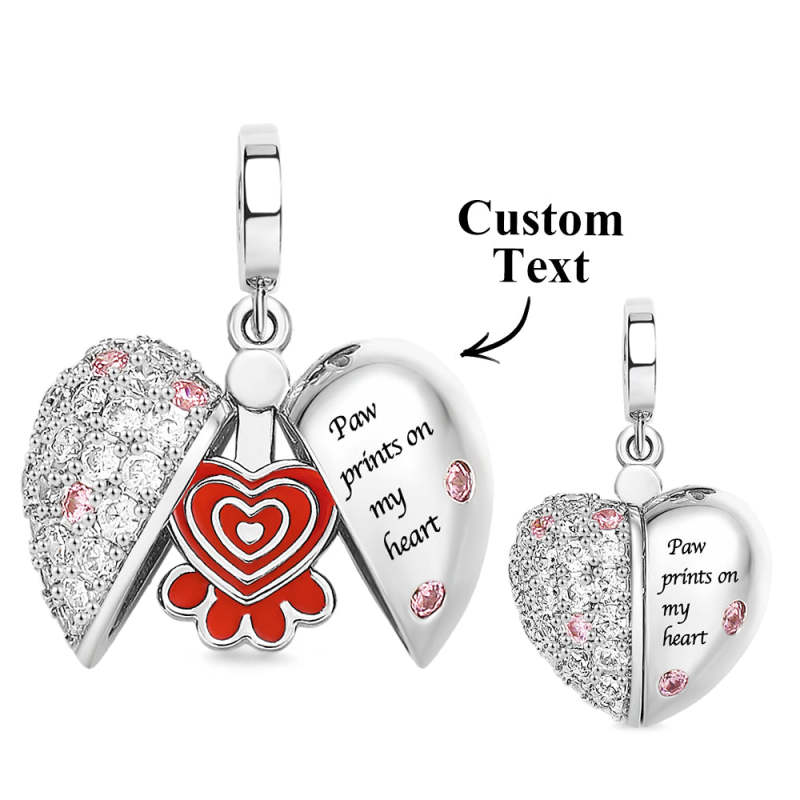 Custom Engraved Charm Love Paw Prints Diamond Gift