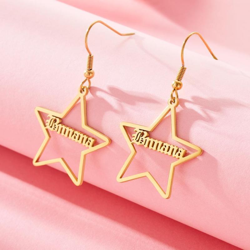 Custom Engraved Earrings Stainless Steel Star-shaped Earrings 3