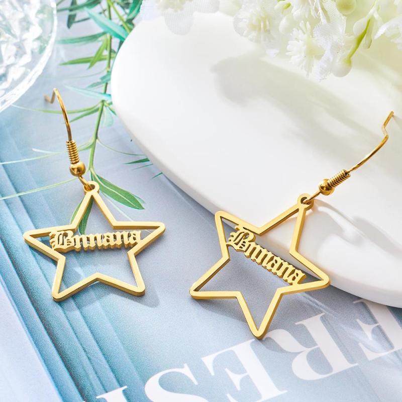 Custom Engraved Earrings Stainless Steel Star-shaped Earrings 4