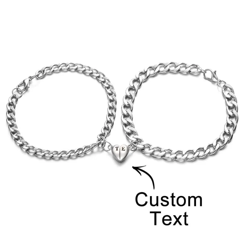 Custom Engraved Magnetic Couple Bracelet Set Heart Shaped Matching Bracelet Anniversary Gift For Couples 1