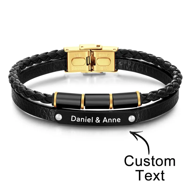 Custom Engraved Multy Layer Retro Style Men's Leather Bracelet 1