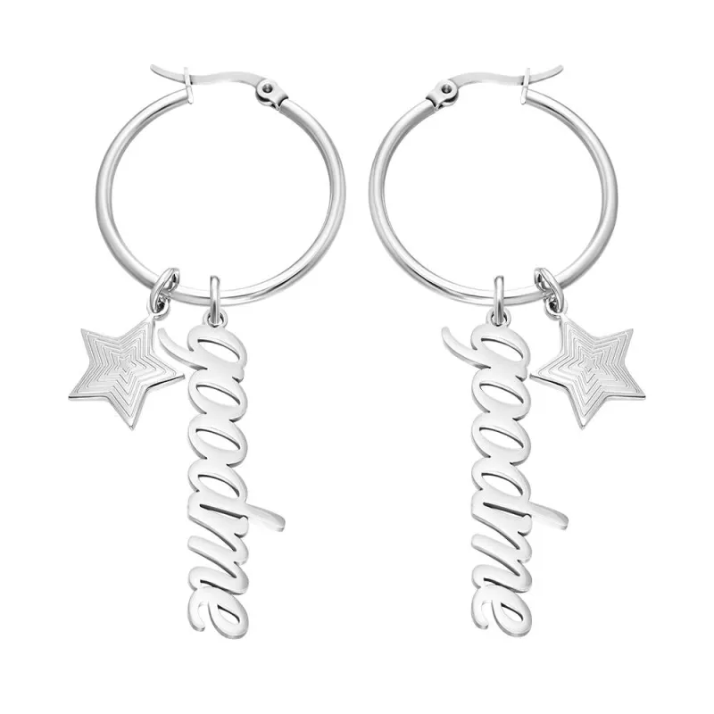 Custom Engraved Name Earrings With Little Star Simplicity Earrings