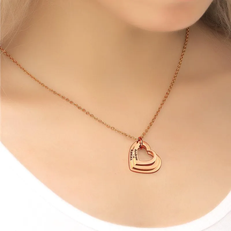 Custom Engraved Necklace Disc Necklace Heart-shaped Rose Gold Color Gifts for Her 2