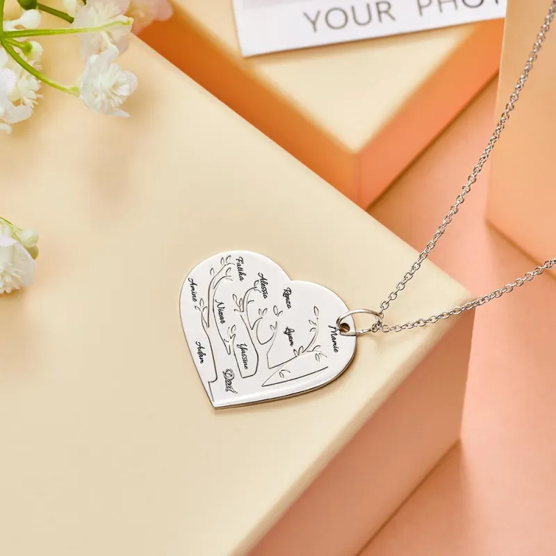 Custom Engraved Necklace Heart Shaped Family Tree Pendant 1