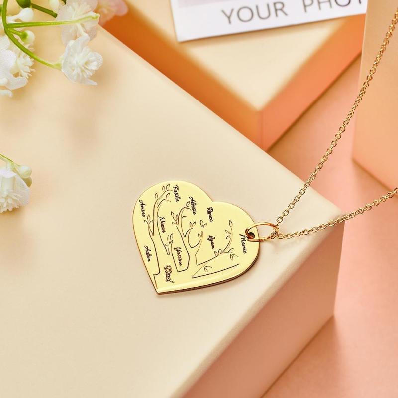 Custom Engraved Necklace Heart Shaped Family Tree Pendant 1