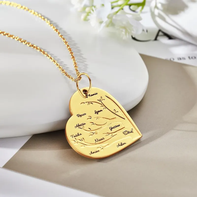 Custom Engraved Necklace Heart Shaped Family Tree Pendant 2