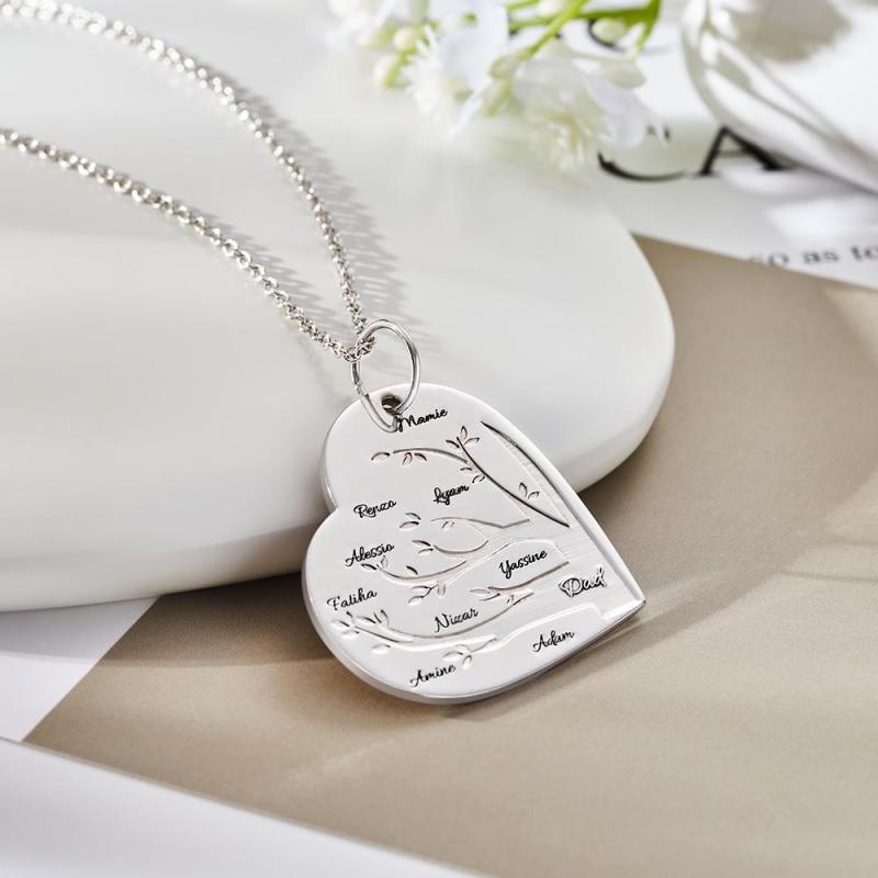 Custom Engraved Necklace Heart Shaped Family Tree Pendant 2