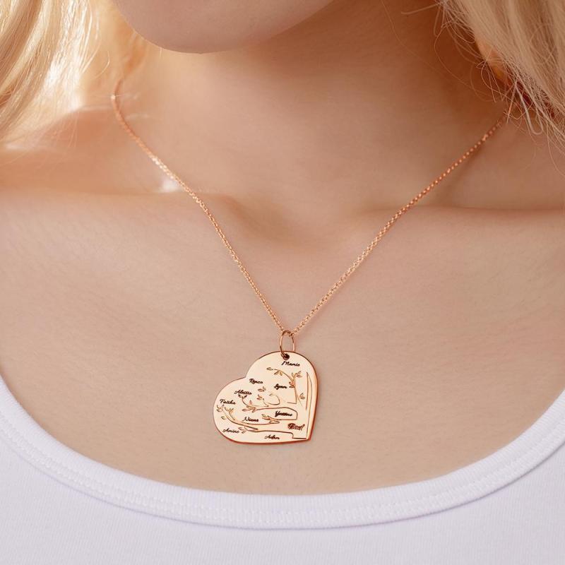 Custom Engraved Necklace Heart Shaped Family Tree Pendant 3