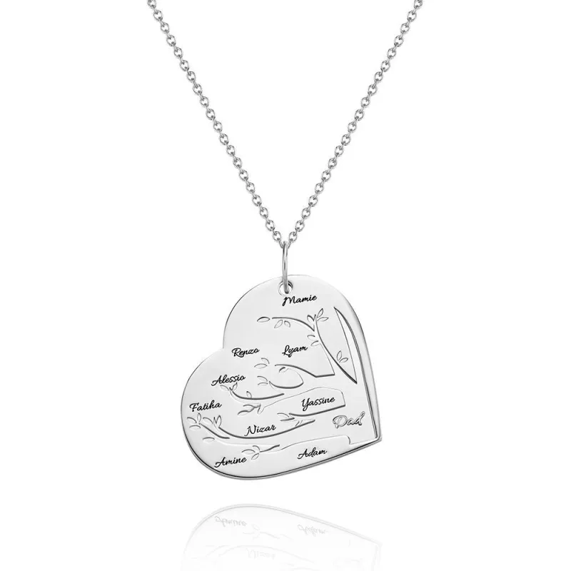 Custom Engraved Necklace Heart Shaped Family Tree Pendant 4