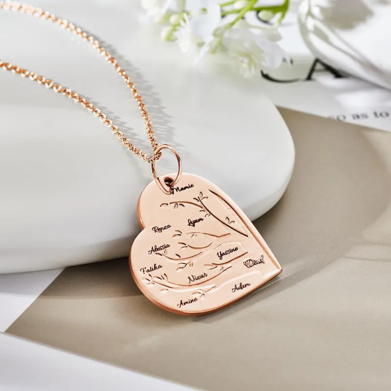 Custom Engraved Necklace Heart Shaped Family Tree Pendant 5