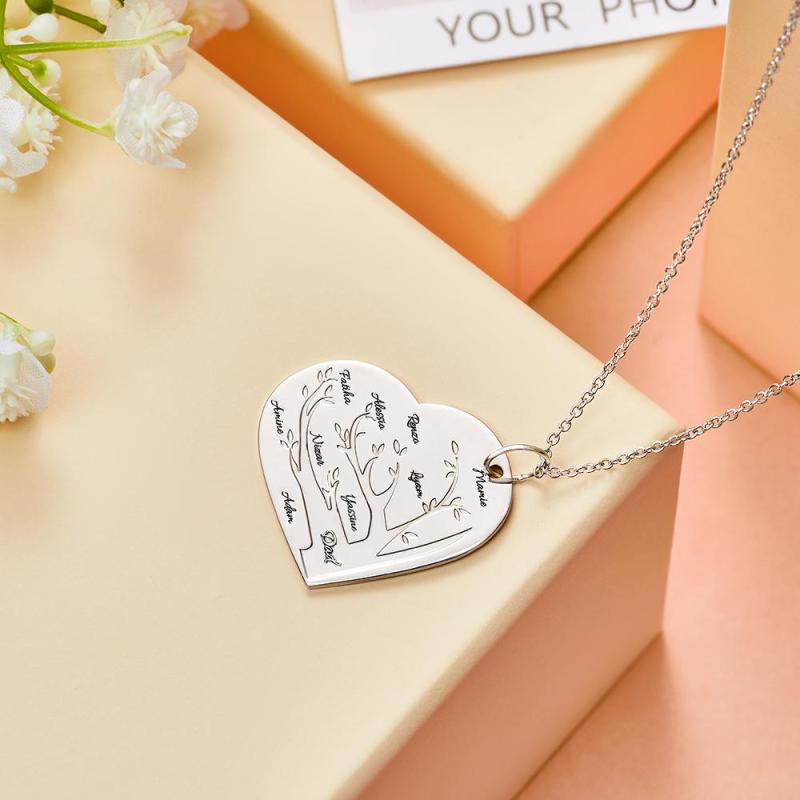 Custom Engraved Necklace Heart Shaped Family Tree Pendant 5