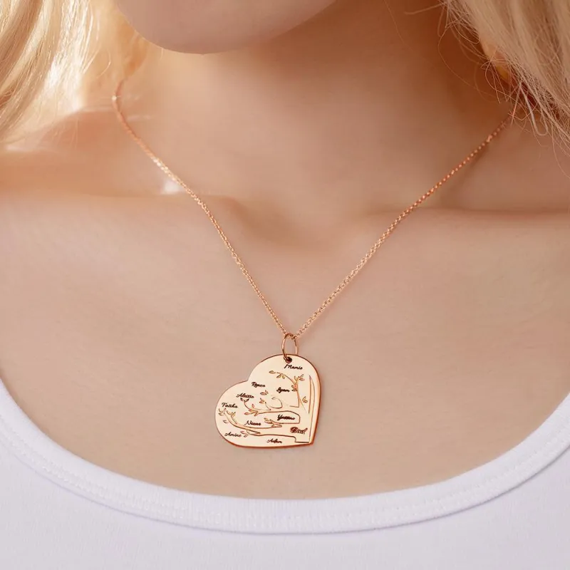 Custom Engraved Necklace Heart Shaped Family Tree Pendant 6