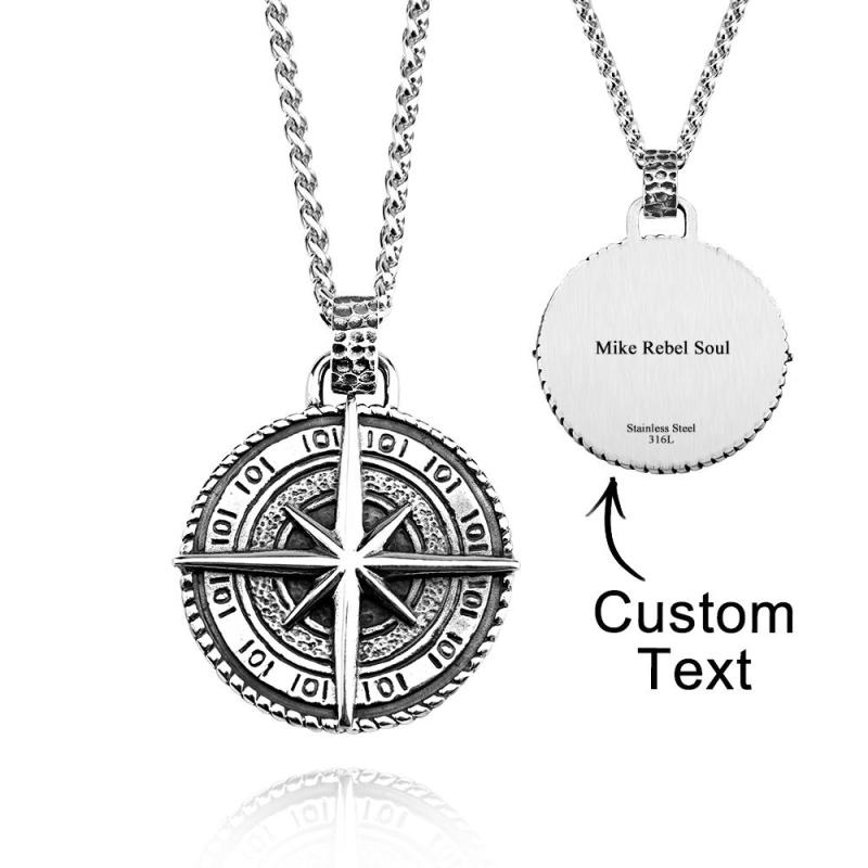 Custom Engraved Necklace Men's Punk Pendant Necklace North Star Necklace Gift For Him 4