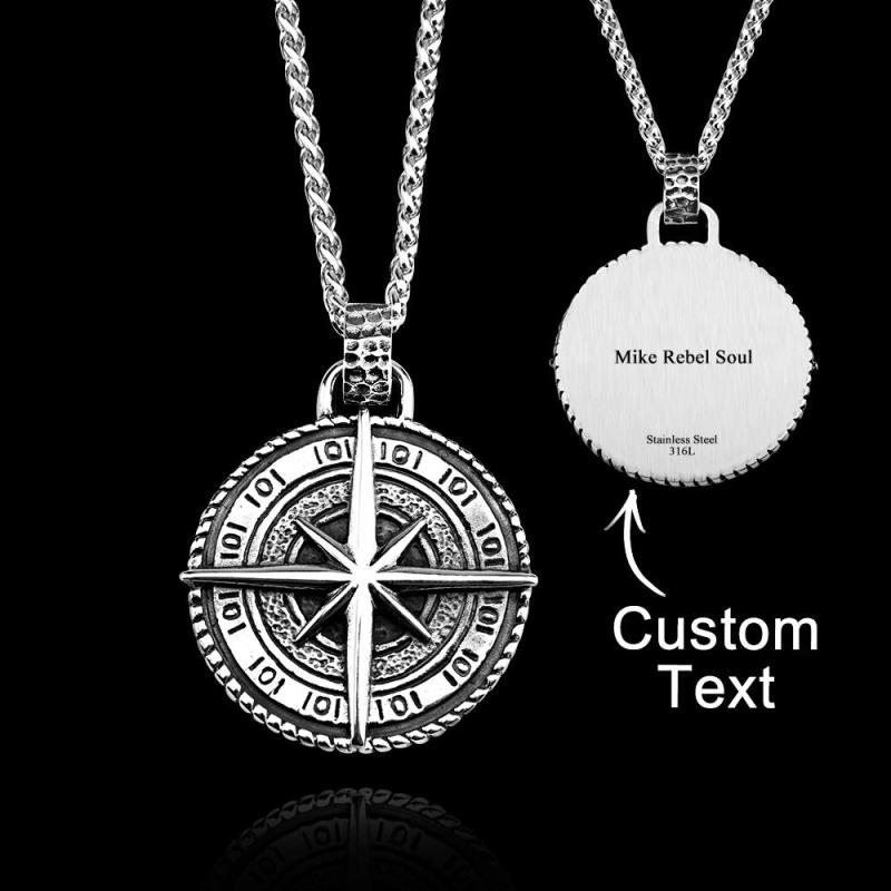 Custom Engraved Necklace Men's Punk Pendant Necklace North Star Necklace Gift For Him