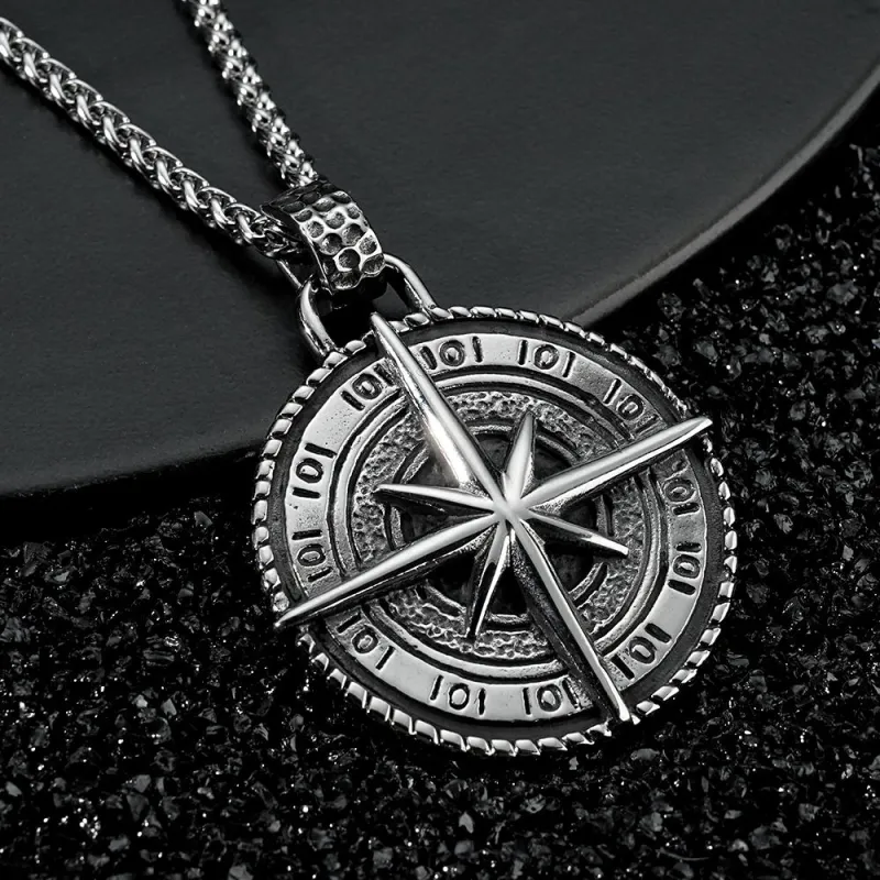 Custom Engraved Necklace Men's Punk Pendant Necklace North Star Necklace Gift For Him 3