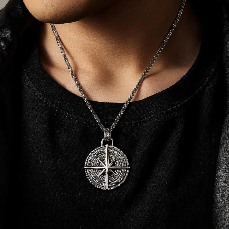 Custom Engraved Necklace Men's Punk Pendant Necklace North Star Necklace Gift For Him 1