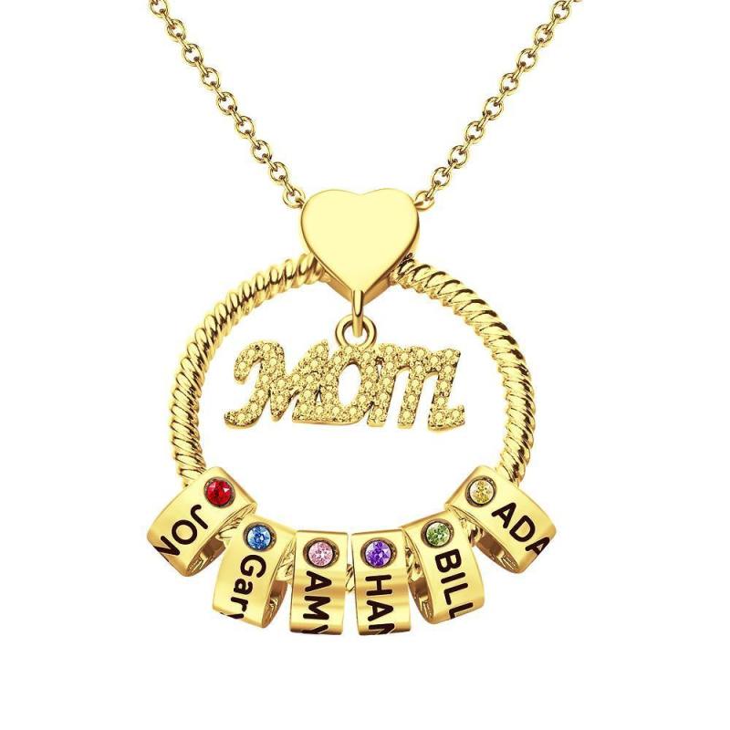 Custom Engraved Necklace With One Birthstone Gifts For Mom - Gold 5