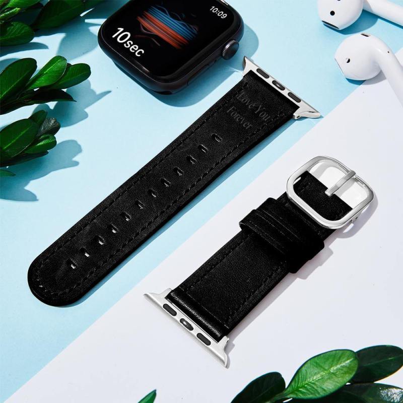 Custom Engraved Real Leather Apple Watch Band Multiple Colour Black