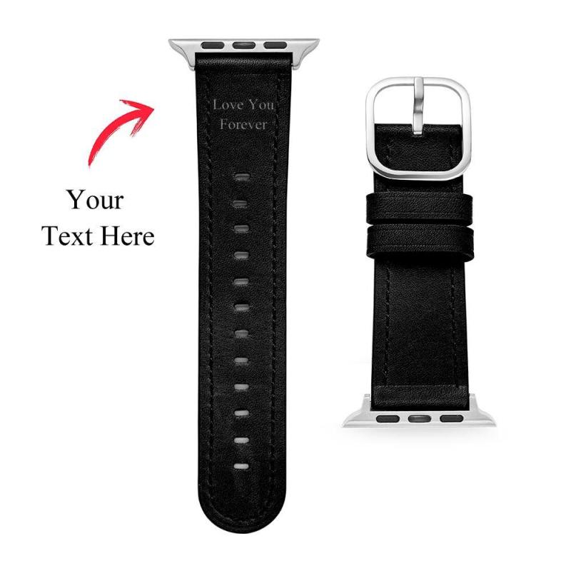 Custom Engraved Real Leather Apple Watch Band Multiple Colour Black 1