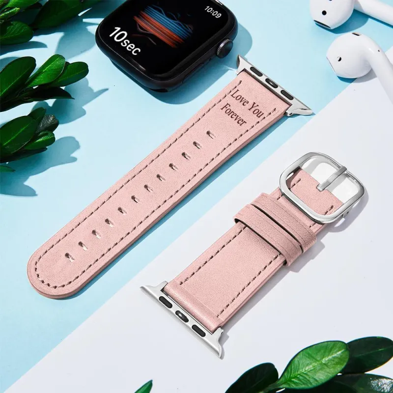 Custom Engraved Real Leather Apple Watch Band Multiple Colour Black 6