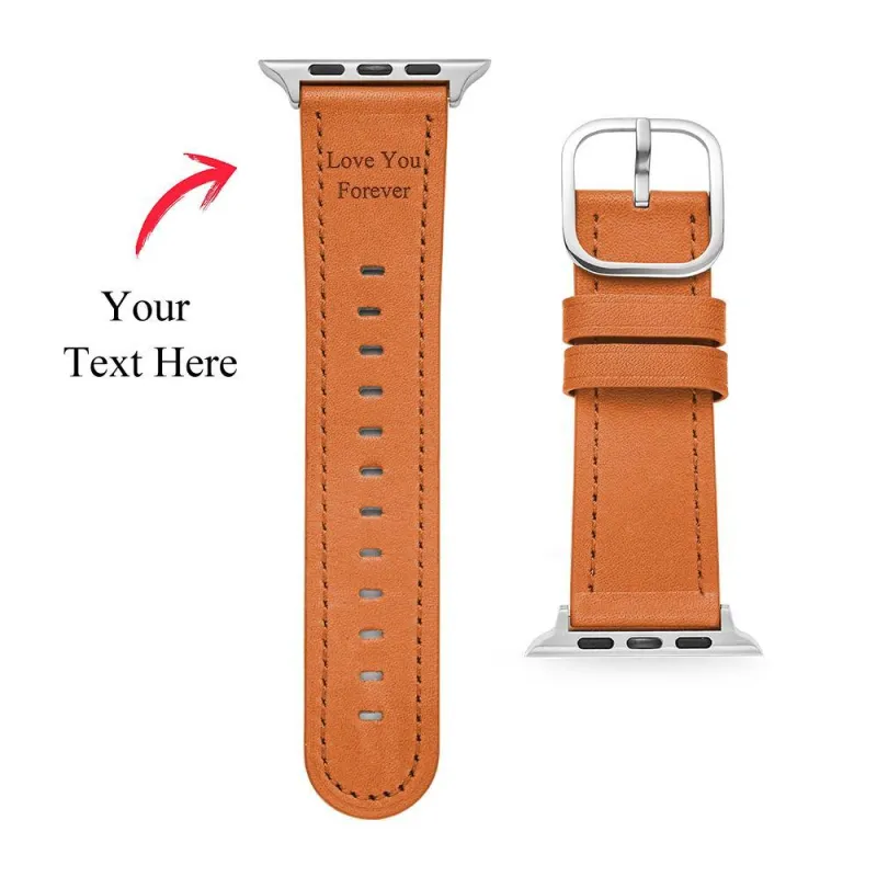 Custom Engraved Real Leather Apple Watch Band Multiple Colour-Brown 1