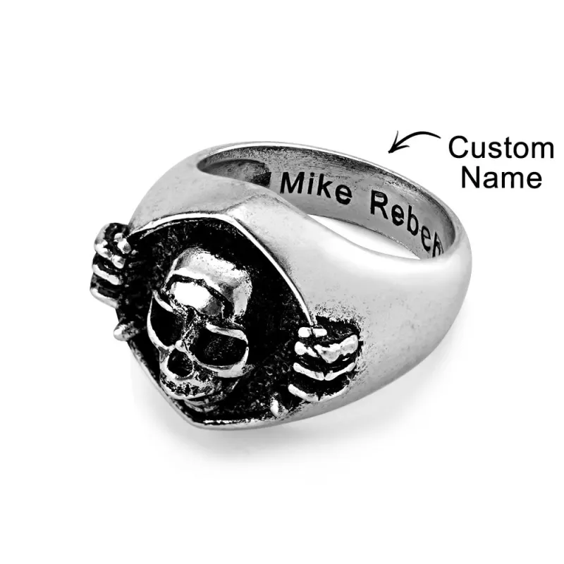 Custom Engraved Rings Men's Punk Rings Skeleton Rings Gift For Him