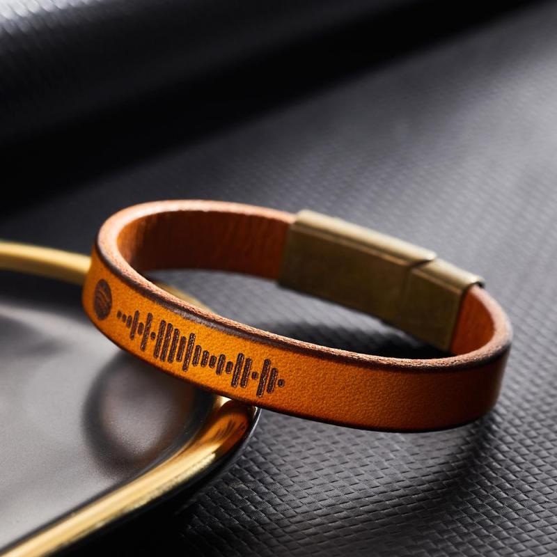 Custom Engraved Spotify Code Bracelet Personalized Song Leather Bracelet with Strong Magnetic Clasp 1