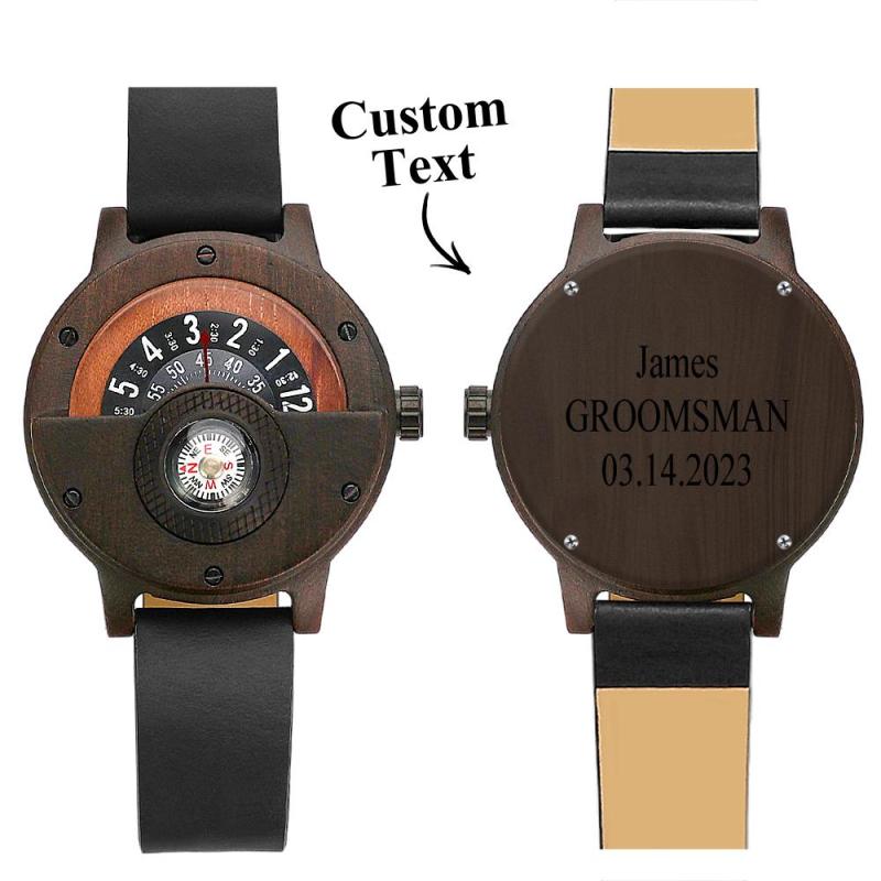 Custom Engraved Watch Handmade Compass Wood Watch for Men