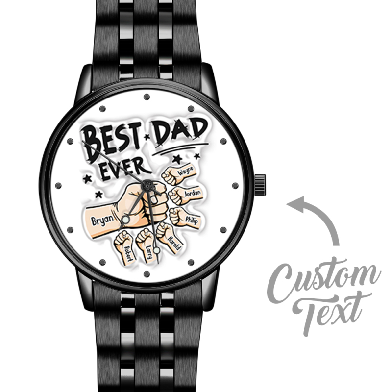 Custom Engraved Watch Men's Black Alloy Watch Holding Hands Bracelet Father's Day Gift for Dad 5