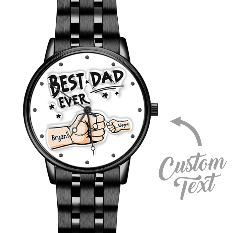 Custom Engraved Watch Men's Black Alloy Watch Holding Hands Bracelet Father's Day Gift for Dad 3